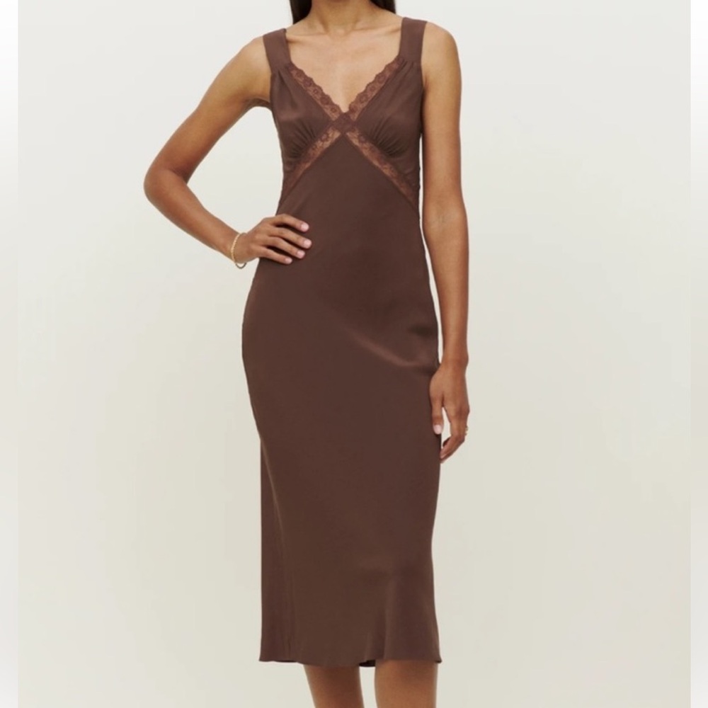 Reformation brown silk Provence midi dress size small
